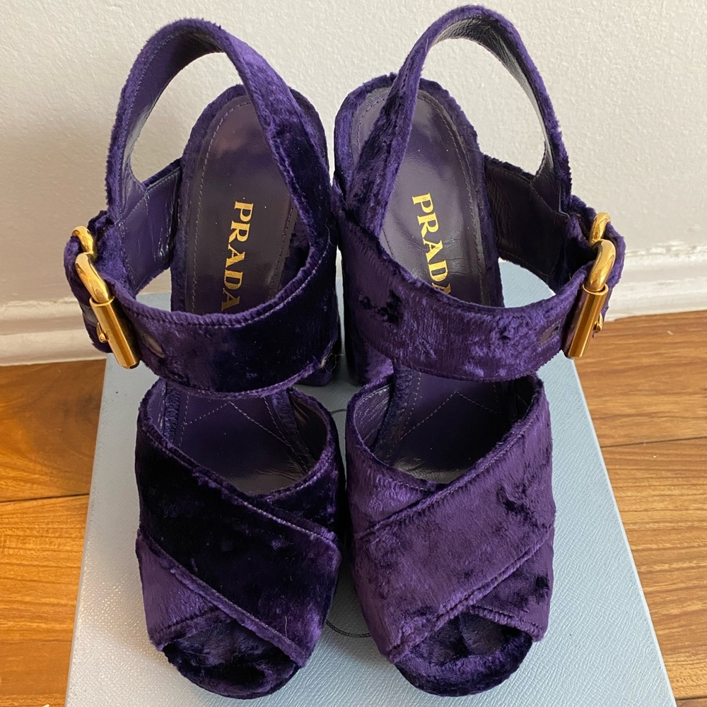 PRADA - Purple Velvet platforms with brass buckle
